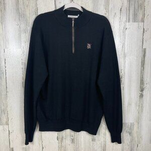 Peter Millar 1/4 zip sweater 100% Merino Wool black size L quiet luxury golf